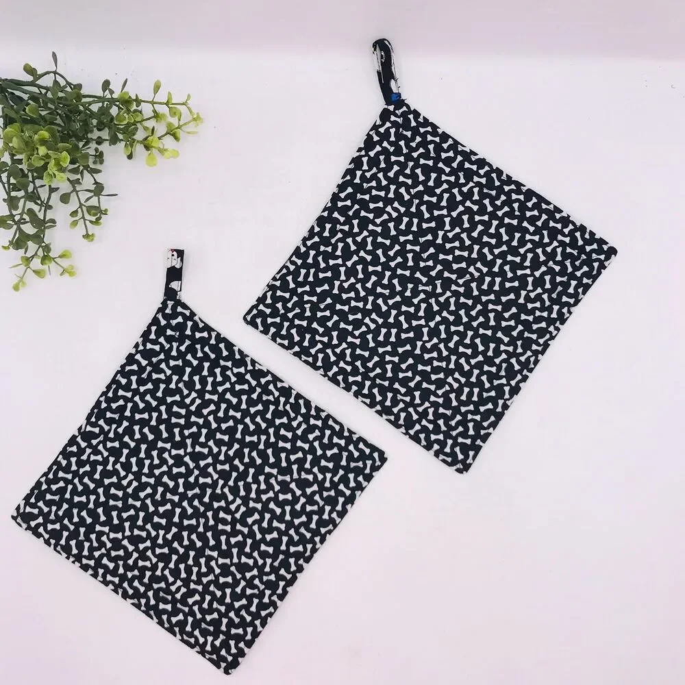 2 Square Potholders, Dog Print Cottage Core Kitchen 7x7 Inches